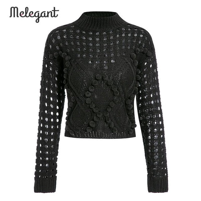 Melegant Hollow Out Ball Decoration Knitwear Sweater Jumpers