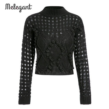 Melegant Hollow Out Ball Decoration Knitwear Sweater Jumpers