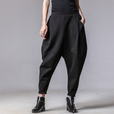 XITAO Plus SizeElastic Waist Black Harem Pants Tide Casual Spliced