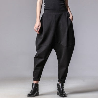 XITAO Plus SizeElastic Waist Black Harem Pants Tide Casual Spliced