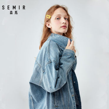 SEMIR Oversized Denim Jacket with Chest Pocket & Slant Pocket