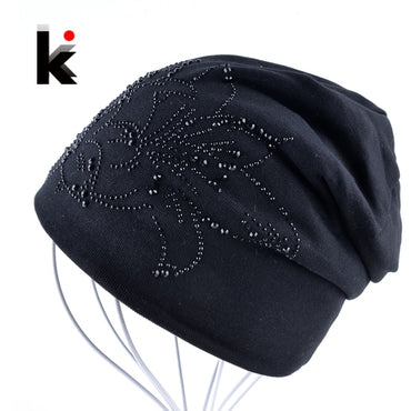 Hip-hop Cap Flower Rhinestone Hats For Women Beanies Balaclava