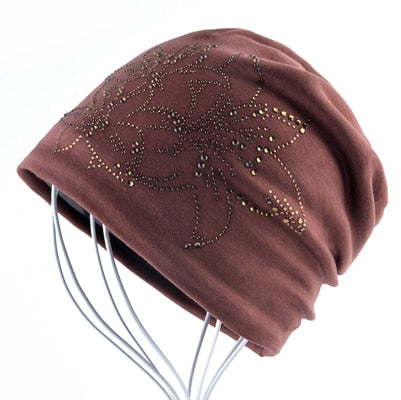 Hip-hop Cap Flower Rhinestone Hats For Women Beanies Balaclava