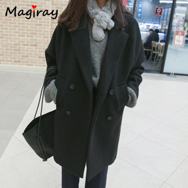 Magray Wool Blend  Coat Women Long  Sleeve Collar Outwear