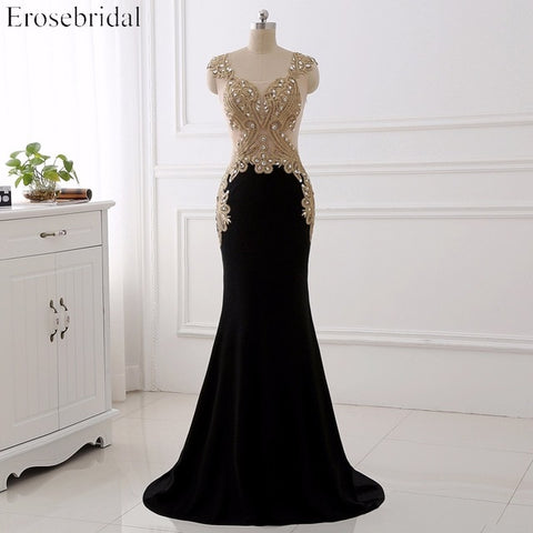 Party Dresses Gold Lace with Sheer Neck Evening Gowns