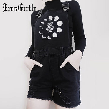 Rompers Moon Printed Slim Streetwear Female Shorts Gothic Punk