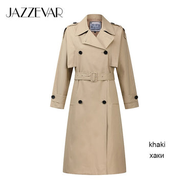 JAZZEVAR Washed Long Double-Breasted Trench Loose Clothing