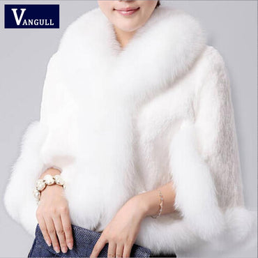 Vangull Rabbit Faux Collar Mink Hair Rex Rabbit Cape Jacket