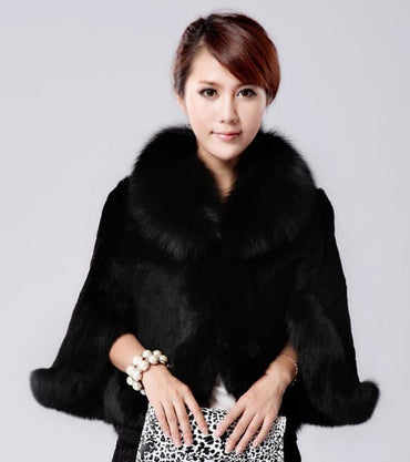 Vangull Rabbit Faux Collar Mink Hair Rex Rabbit Cape Jacket