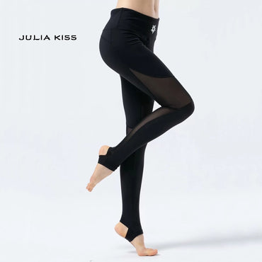Women Sheer Mesh Panel Stirrup Leggings