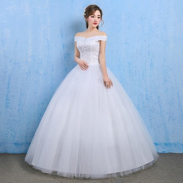 Crystal Wedding Dresses Ball Gown Off-Shoulder Lace Up Elegant