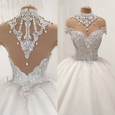 Princess Fluffy Luxury Wedding Gowns Plus Size Diamond Crystal