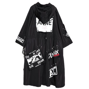 XITAO Spliced Plus Size Black TrenchTide Long Print Streetwear