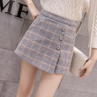 Single-breasted Plaid Shorts Best  Vintage Woolen Shorts Casual