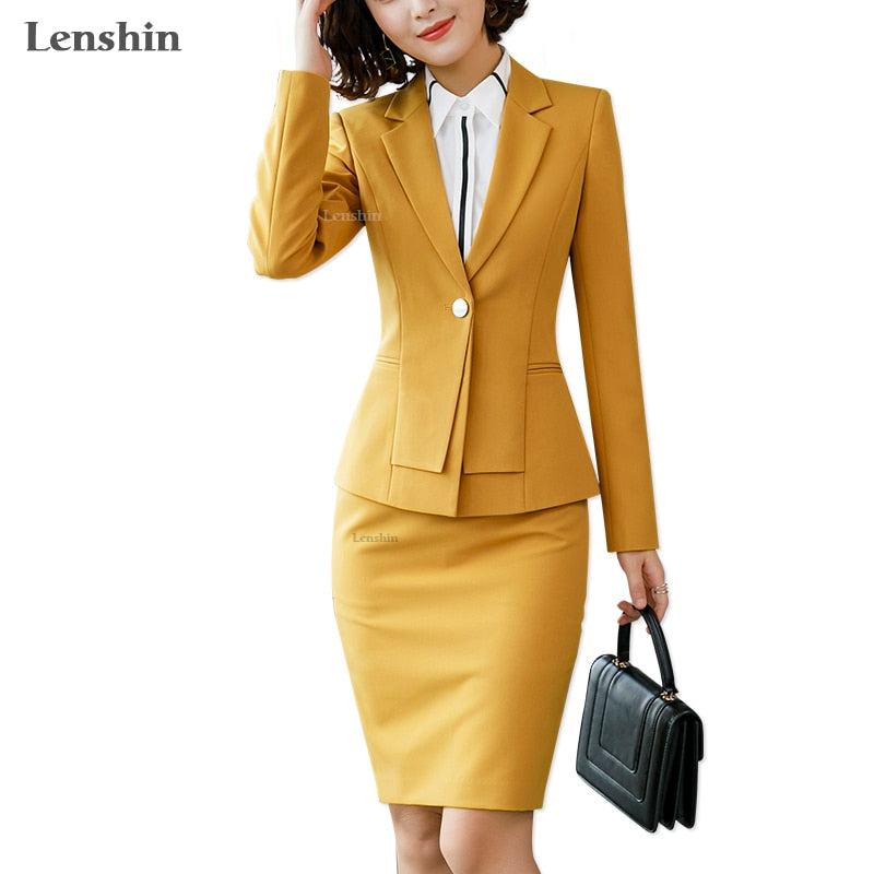 Lenshin 2 Piece Set with Phone Pocket for Women Formal Skirt Suit