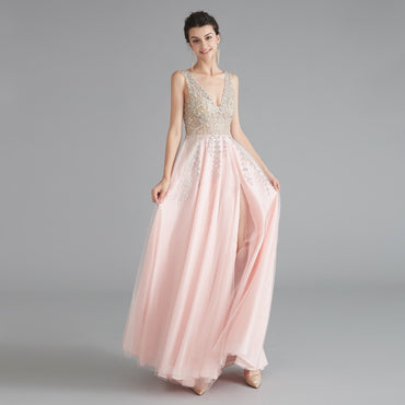 Elegant Gala Evening Dress Pink Backless Night Dress Plus Size Gowns