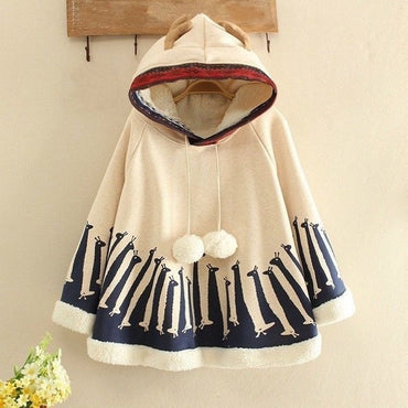 Cotton Pom Coats Animal Print Antler Pullover  Outwear  Hooded