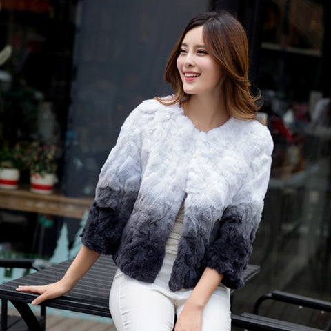 Natural  Rabbit Fur Coat Women Fashion Fur Slim Gradual Color