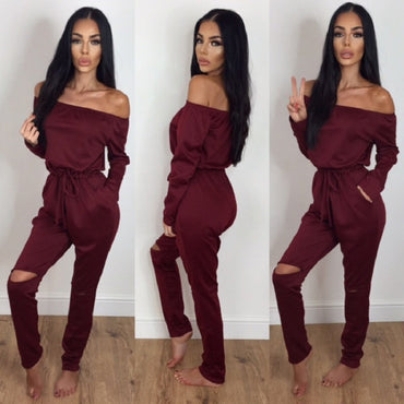 Irregular Jumpsuit Long Sleeve Off Shoulder Bodycon Jumpsuit