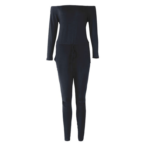 Irregular Jumpsuit Long Sleeve Off Shoulder Bodycon Jumpsuit