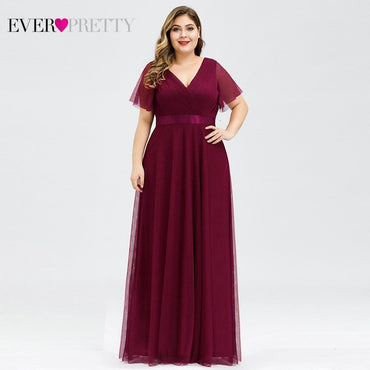 Elegant V-Neck Ruffles Chiffon Formal Evening Gown Party Dress