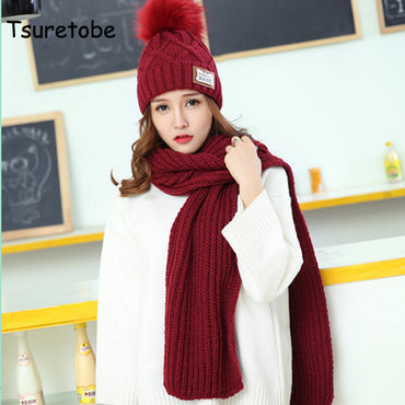Tsuretobe Hats Warm Scarf And Hat Twist Knitted Hat Beanies
