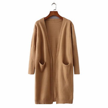 AIGYPTOS Double Pocket Long Knit  Long  V-Neck   Sweater