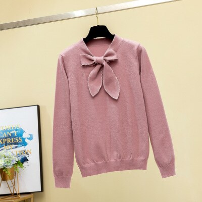 SINGRAIN Women Knitted Pullovers Elegant Bow Knitting  Sweater