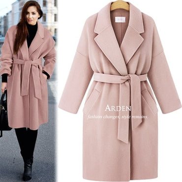 Women's Solid Color  Windbreaker  Loose Coat Long Wool Coat