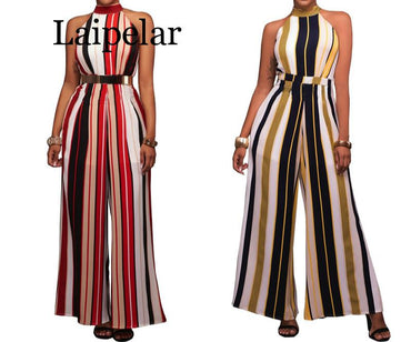 Laipelar New  women hot  stripe bind  wide legged  jumpsuits