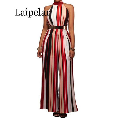 Laipelar New  women hot  stripe bind  wide legged  jumpsuits