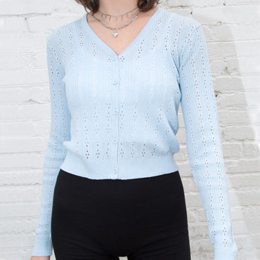 Knit Cardigan Draw-string Cardigan Women Neck Crop Cardigan