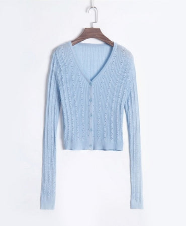 Knit Cardigan Draw-string Cardigan Women Neck Crop Cardigan