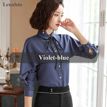 Lenshin Shawl Blouse Tie shirts Female Ruffle Tops Chemise