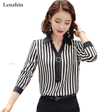 Formal Women Long sleeve Work  Turn-down Collar Slim Tops
