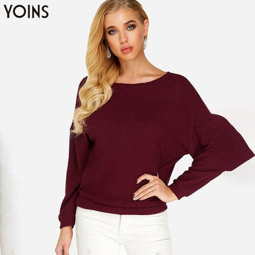 Round Neck Long Sleeves Loose Jumper Female Knitted Sweaters