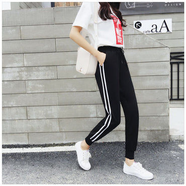 Sweatpants Casual  Pants Loose Trousers For Women Black Striped