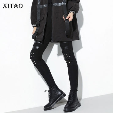XITAO Rivet Sheath  Black Leggings  Ankle Length Leggings