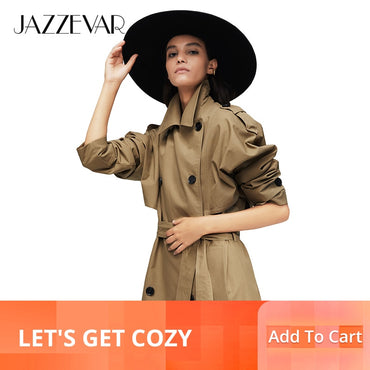 JAZZEVAR Washed Long Double-Breasted Trench Loose Clothing