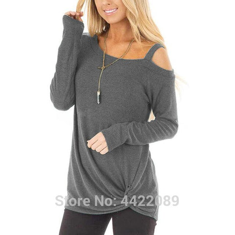 Collar Slim Long Sleeve Tee Shirt Solid Color Women Streetwear