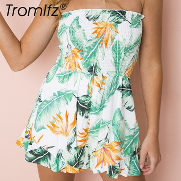 Tromlfz Women Rompers Print Jumpsuit Summer Short pleated