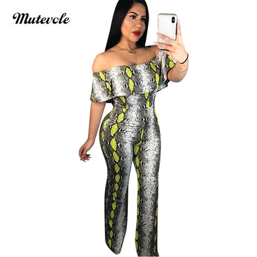 Mutevole Jumpsuit  Snake Skin Grain Print Jumpsuit Short Sleeve