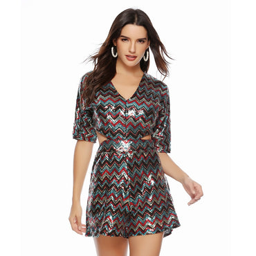 Pants Color Gradient Sequins V-neck Hollow Shorts Casual Pants