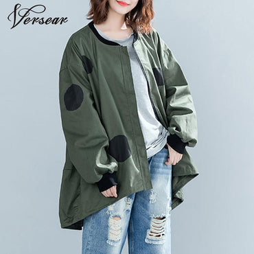 Versear Polka Dot Oversized Jacket Zipper  Outerwear Jackets