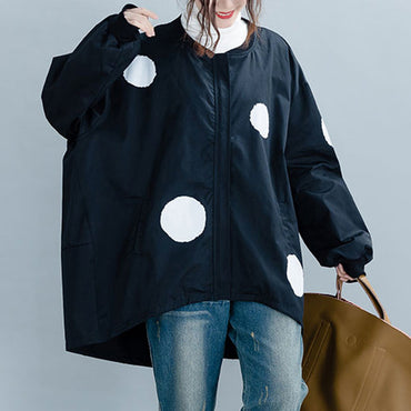 Versear Polka Dot Oversized Jacket Zipper  Outerwear Jackets