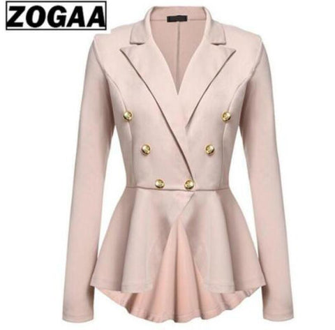 ZOGAA Blazer Coats  V-Neck Slim Solid  Elegant Female Button