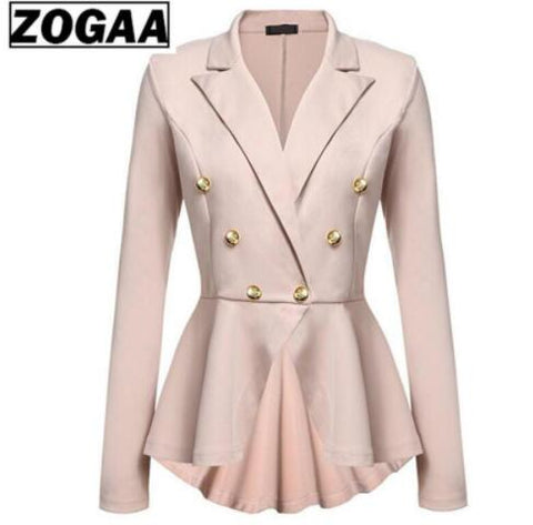 ZOGAA Blazer Coats  V-Neck Slim Solid  Elegant Female Button