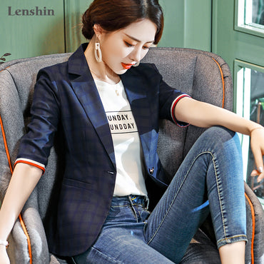 Female Casual Style Coat Half Sleeve Blazer Contrast Sleeve Tops