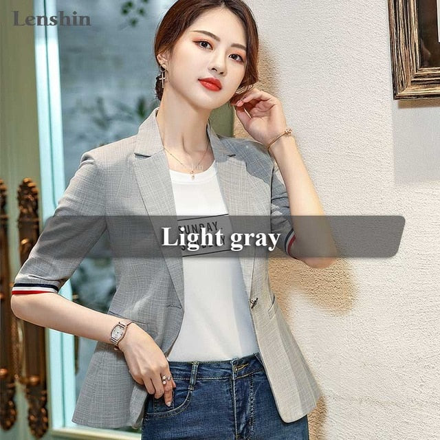 Female Casual Style Coat Half Sleeve Blazer Contrast Sleeve Tops