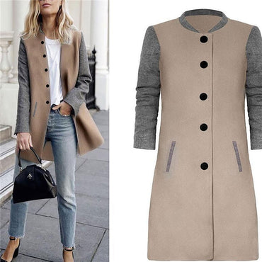 Stitching Gray Long Coat Female Casual  Jacket Coat Pike Winter